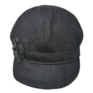 Kate Landry Baseball Cap Black One Size Wool Blend Sequin Flower Beaded hat